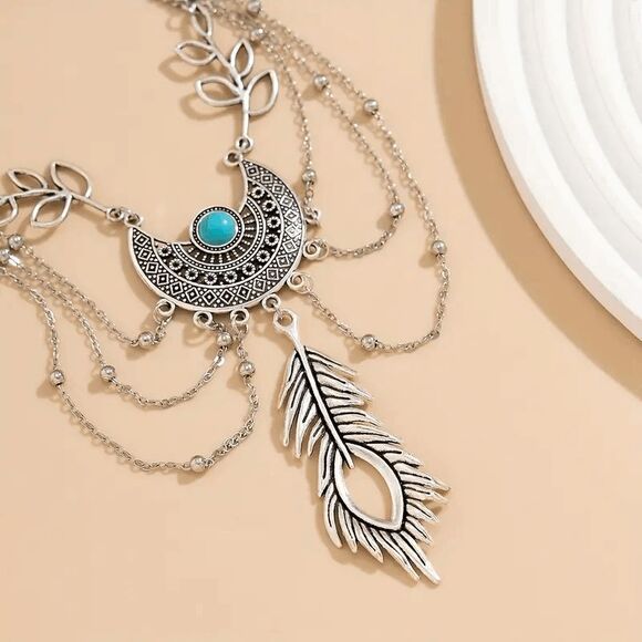 Wicked Silk Turquoise Silver Native Inspired Festival Armlet - Picture 2 of 5